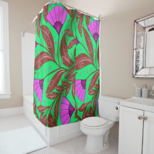 Art Nouveau Floral Geometric Shower Curtain