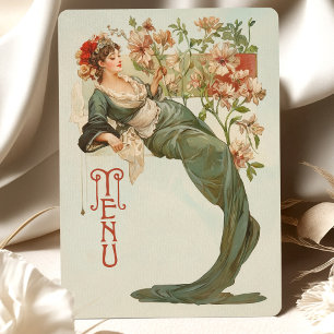 Art Nouveau Floral Goddess Menu Card