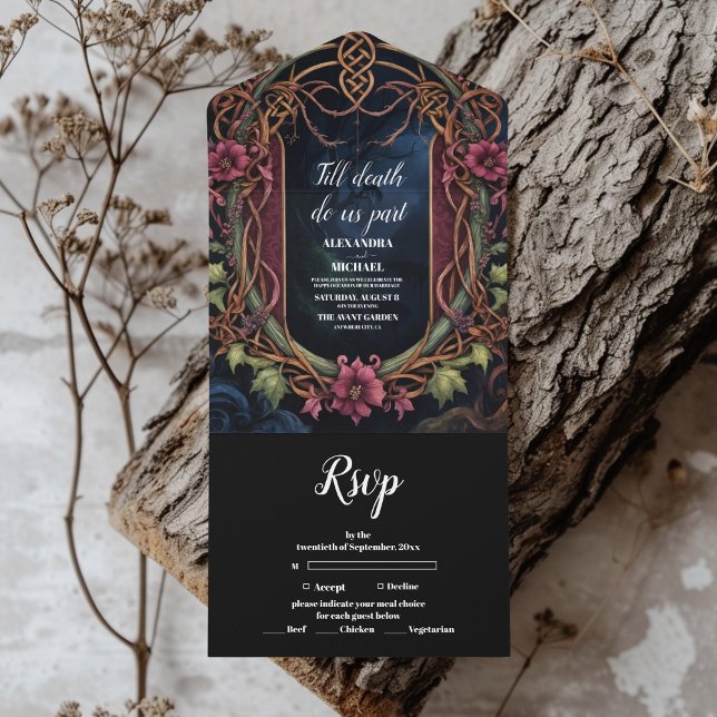 Art Nouveau Floral Gothic Halloween Wedding All In One Invitation (Creator Uploaded)