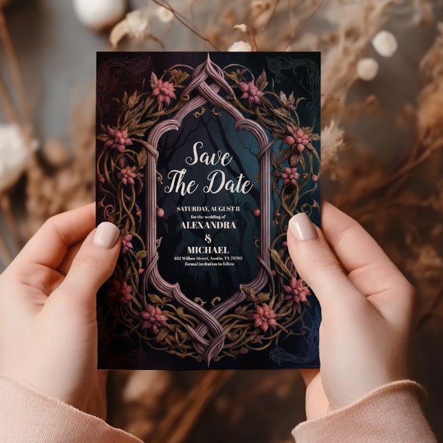 Art Nouveau Floral Gothic Halloween Wedding Save The Date (Creator Uploaded)