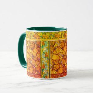 Art nouveau floral gourd elegant fall orange green mug