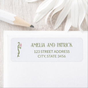 Art Nouveau Floral Green and Pink Wedding Return Address Label
