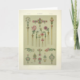 Art nouveau floral hairpins Victorian gemstones Card