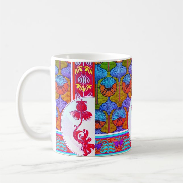 Art nouveau floral Imperial verneuil blue pink  Coffee Mug (Left)