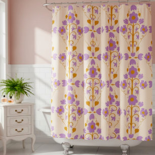 Art Nouveau Floral In Cream & Soft Purple  Shower Curtain