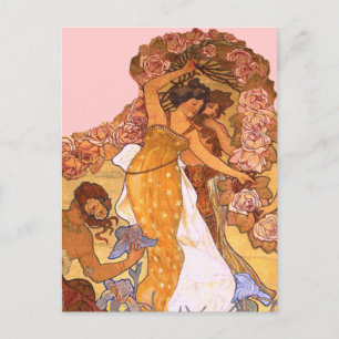 Art Nouveau Floral Maidens Vintage Mucha Inspired Postcard