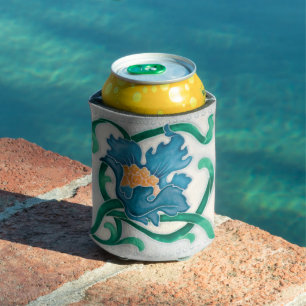 Art Nouveau Floral Majolica Faux Relief Can Cooler