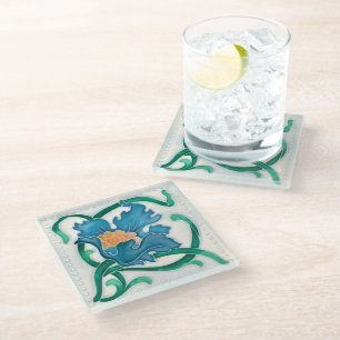 Art Nouveau Floral Majolica Faux Relief Glass Coaster
