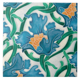 Art Nouveau Floral Majolica Pattern Ceramic Tile