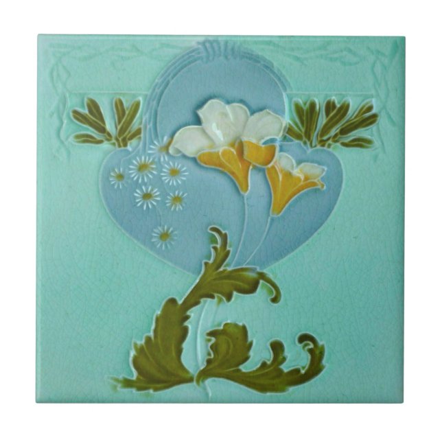 Art Nouveau Floral Malkin Repro 1900 Faux Relief Ceramic Tile (Front)