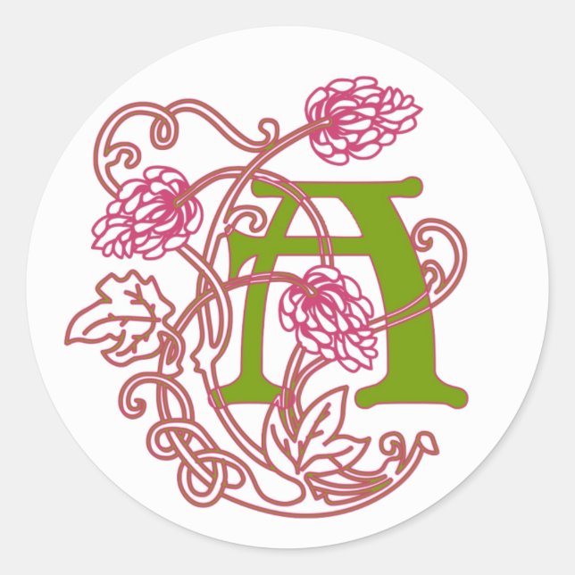 Art Nouveau Floral monogram A Classic Round Sticker (Front)