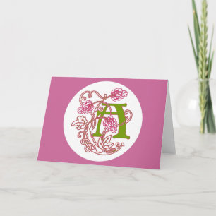 Art Nouveau Floral monogram A Note Card