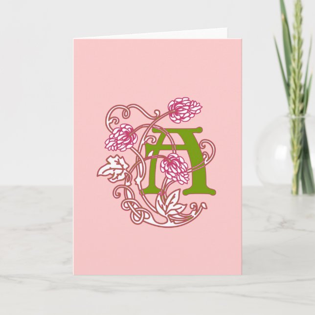 Art Nouveau Floral monogram A Note Card (Front)