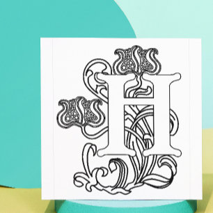 Art Nouveau Floral Monogram H botanical Rubber Stamp