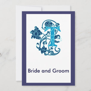 Art Nouveau Floral monogram T Invitation