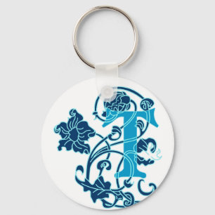 Art Nouveau Floral Monogram T Key Ring