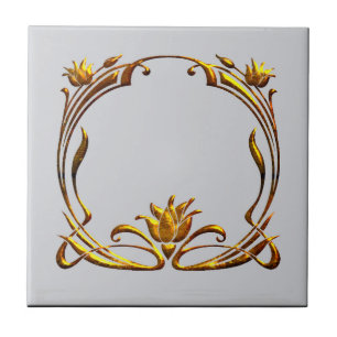 Art Nouveau Floral Motif Ceramic Tile