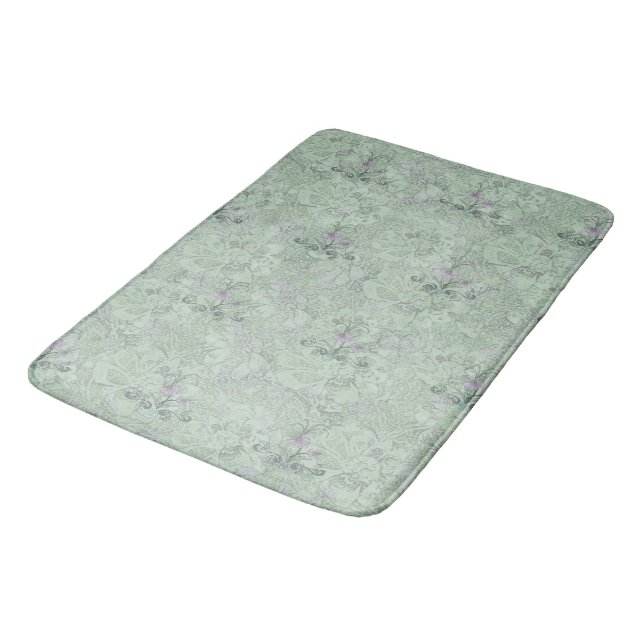 Art Nouveau Floral Pale Sage Dusty Lilac Bath Mat (Angled)