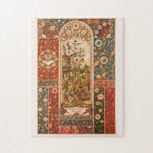 Art nouveau floral pattern aster flower leaves jigsaw puzzle