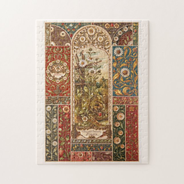 Art nouveau floral pattern aster flower leaves jigsaw puzzle (Vertical)
