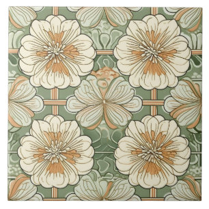 Art Nouveau Floral Pattern Ceramic Tile