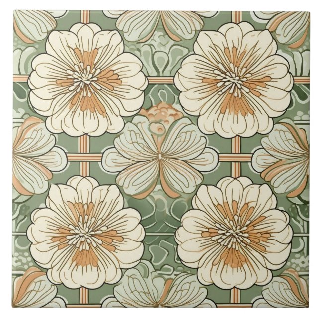 Art Nouveau Floral Pattern  Ceramic Tile (Front)