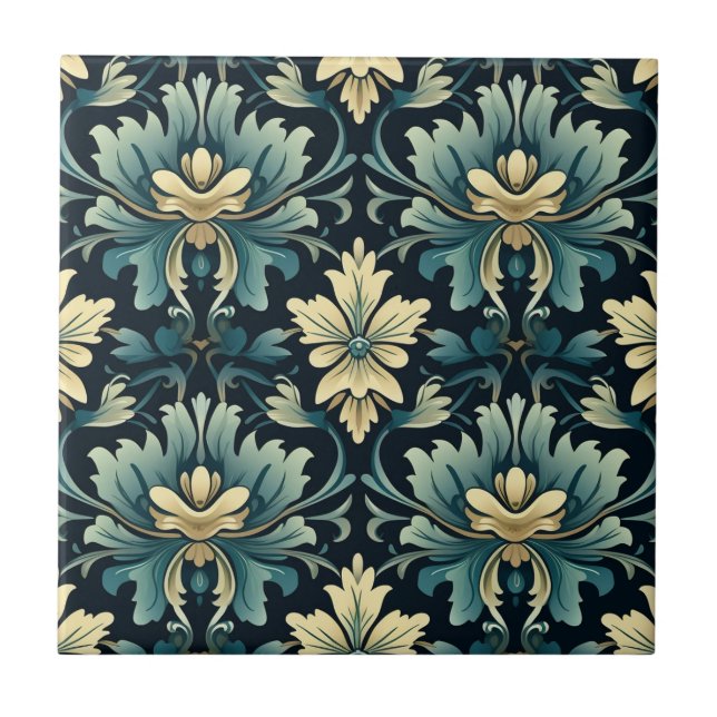 Art Nouveau Floral Pattern Ceramic Tile (Front)