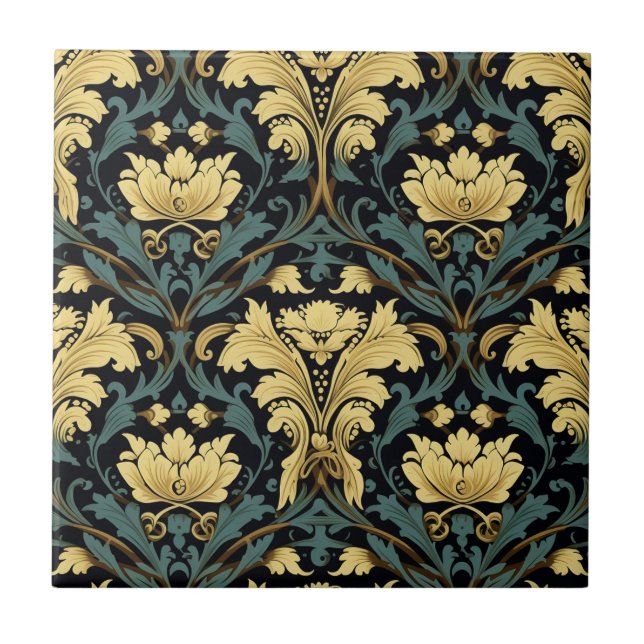 Art Nouveau Floral Pattern Ceramic Tile (Front)