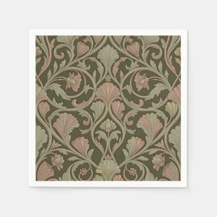 Art Nouveau Floral Pattern Dark Green Pink Vintage Napkin