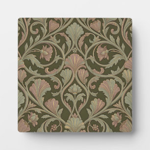 Art Nouveau Floral Pattern Dark Green Pink Vintage Plaque