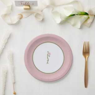 Art Nouveau Floral Pink and Green Wedding Paper Plate