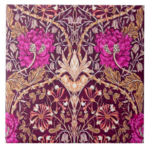 Art Nouveau Floral, Plum, Beige and Deep Purple Tile