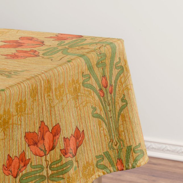 Art nouveau floral poppy red gold green elegant  tablecloth (Creator Uploaded)