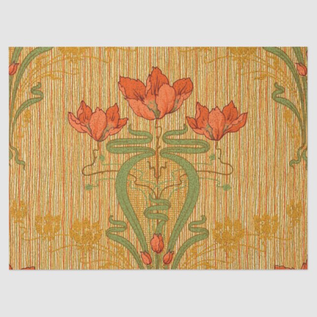 Art nouveau floral poppy red gold green elegant  tissue paper (Front)