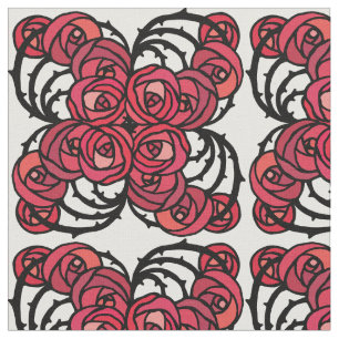Art Nouveau Floral red and black rose vines design Fabric