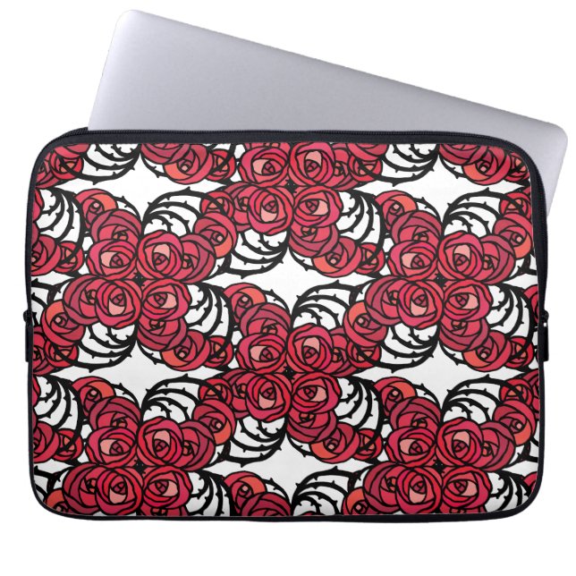 Art Nouveau Floral red and black rose vines design Laptop Sleeve (Front)