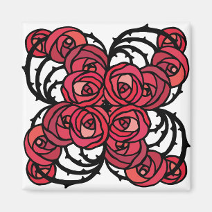 Art Nouveau Floral red and black rose vines design Magnet