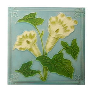Art Nouveau Floral Repro Olivant Faux Moulded Ceramic Tile