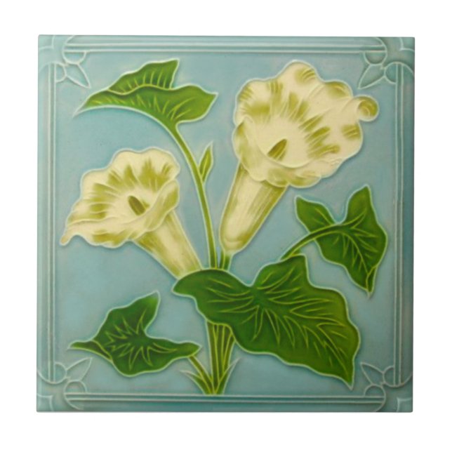 Art Nouveau Floral Repro Olivant Faux Moulded Ceramic Tile (Front)