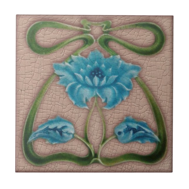 Art Nouveau Floral Ribbon Antique Reproduction Ceramic Tile (Front)