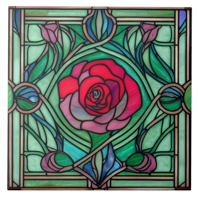Art Nouveau Floral Rose Decorative Ceramic Tile (Front)