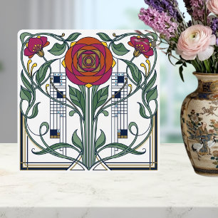 Art Nouveau Floral Rose Geometric Art Design Ceramic Tile