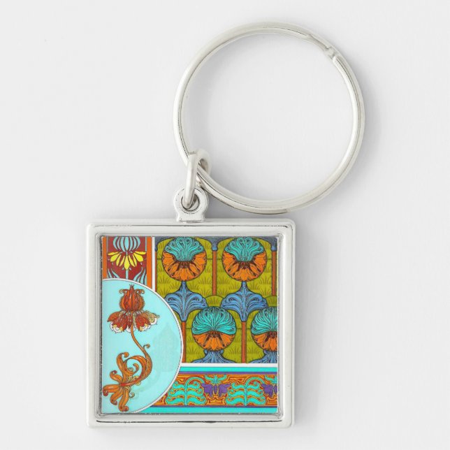 Art nouveau floral textile art victorian verneuil  key ring (Front)