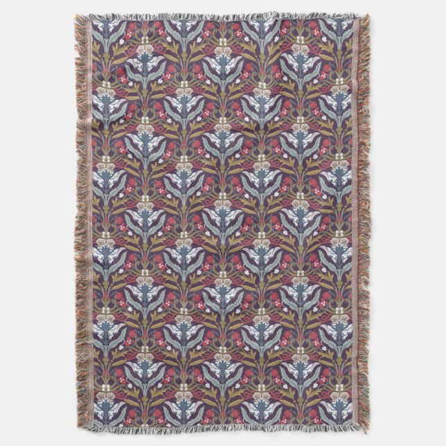 Art Nouveau Floral Throw Blanket (Front Vertical)