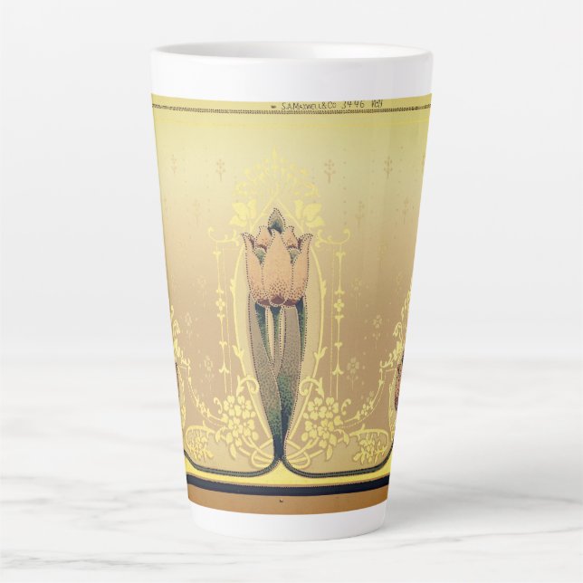 Art nouveau floral tulip pink and gold elegant latte mug (Front)