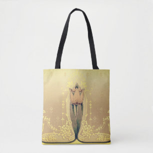 Art nouveau floral tulip pink and gold elegant tote bag