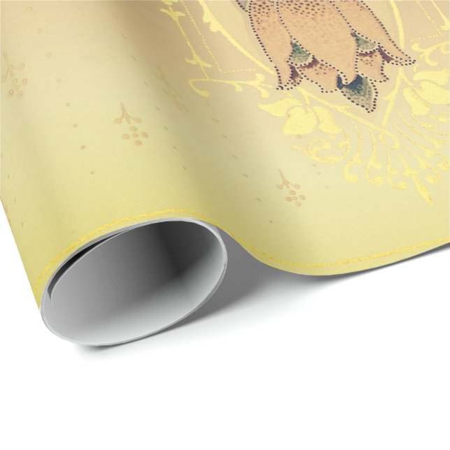 Art nouveau floral tulip pink and gold elegant wrapping paper (Roll Corner)