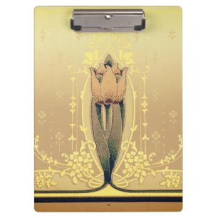 Art nouveau floral tulip pink gold elegant frieze clipboard