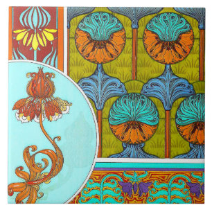 Art nouveau floral vintage flower victorian ceramic tile