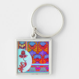 Art nouveau floral vintage textile Verneuil Key Ring